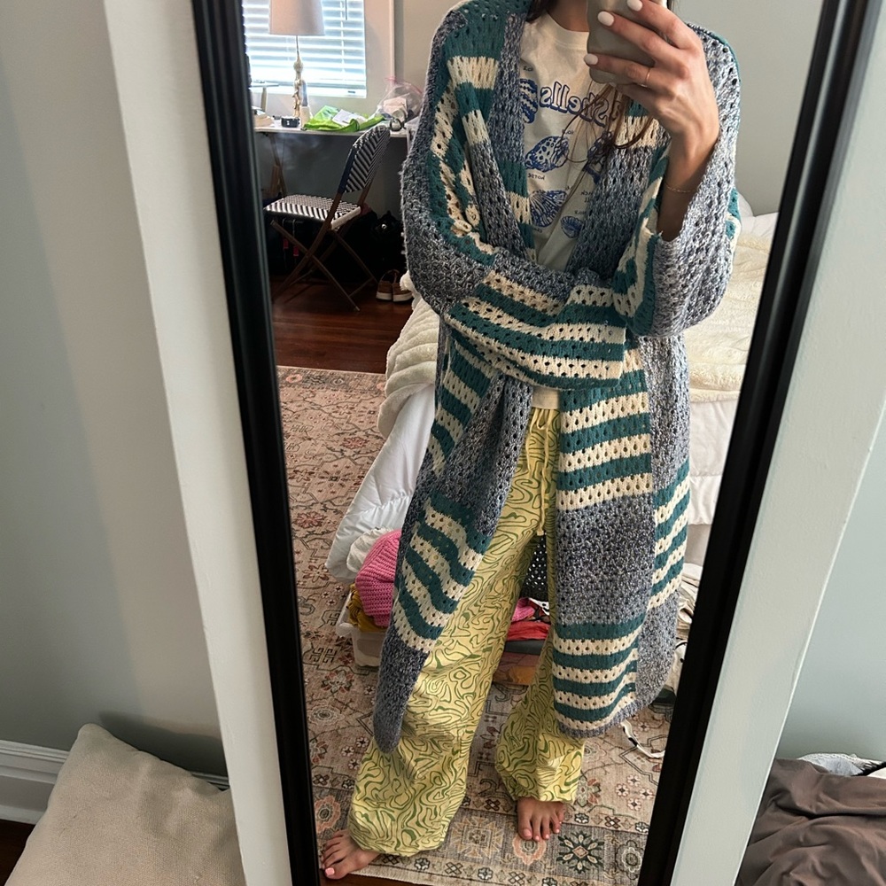 Striped blue and Cream Knit Cardigan